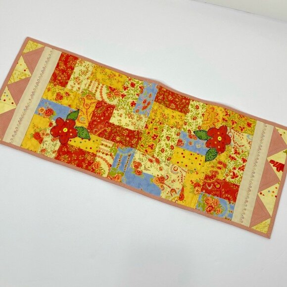 2 Handmade quilted table runners multicolored patchwork, spring & fall colors - Picture 1 of 7